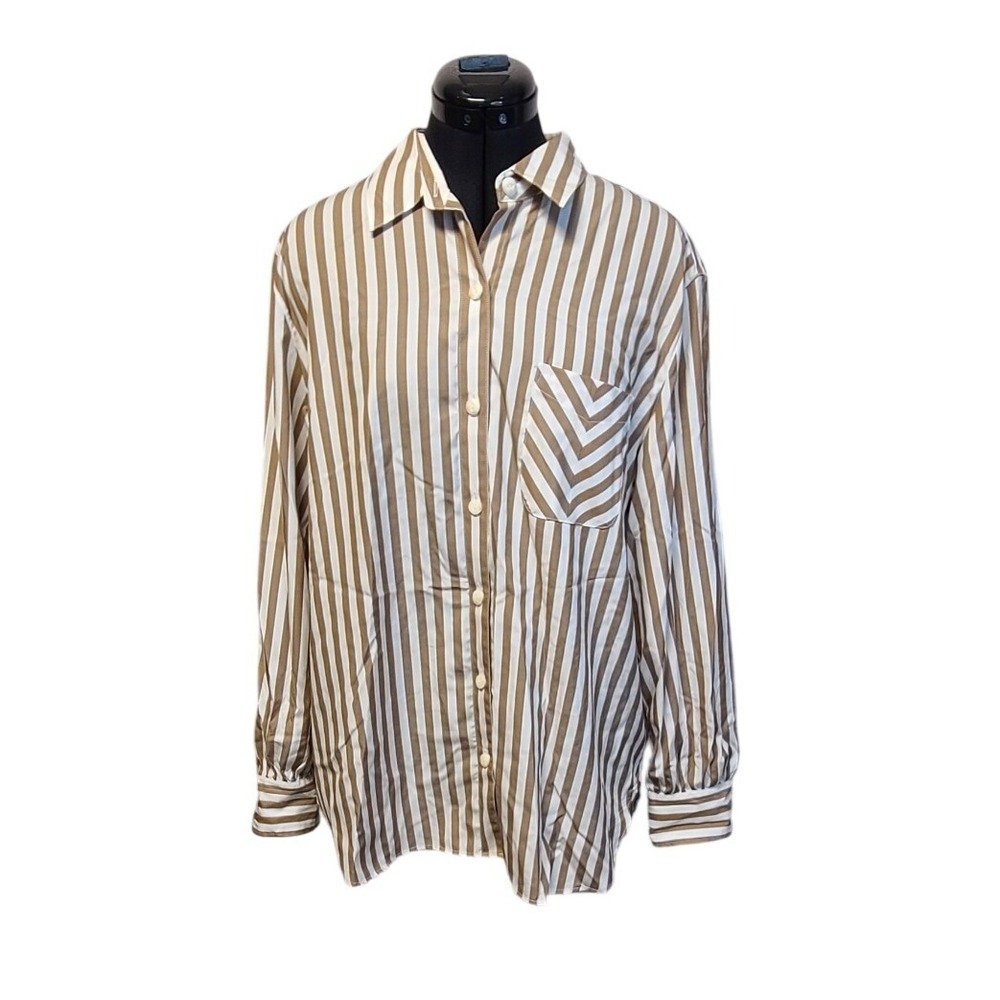 Rag & Bone Maxine Button Down Shirt Brown White Stripe Women's L